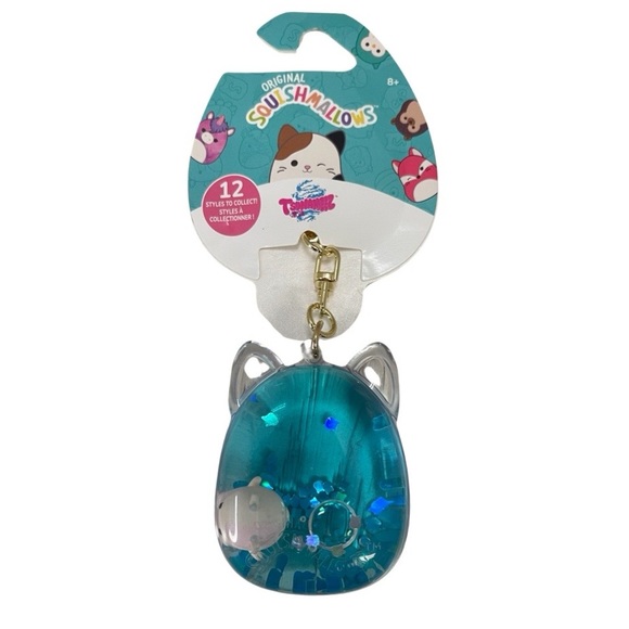 NEW Squishmallow TSUNAMEEZ Cat Liquid Glitter Key Chain - Picture 1 of 3